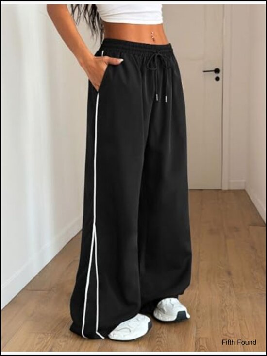 Medium Size Parachute Track Pants Elastic Waist Wide Leg Sweatpants - Picture 5 of 6